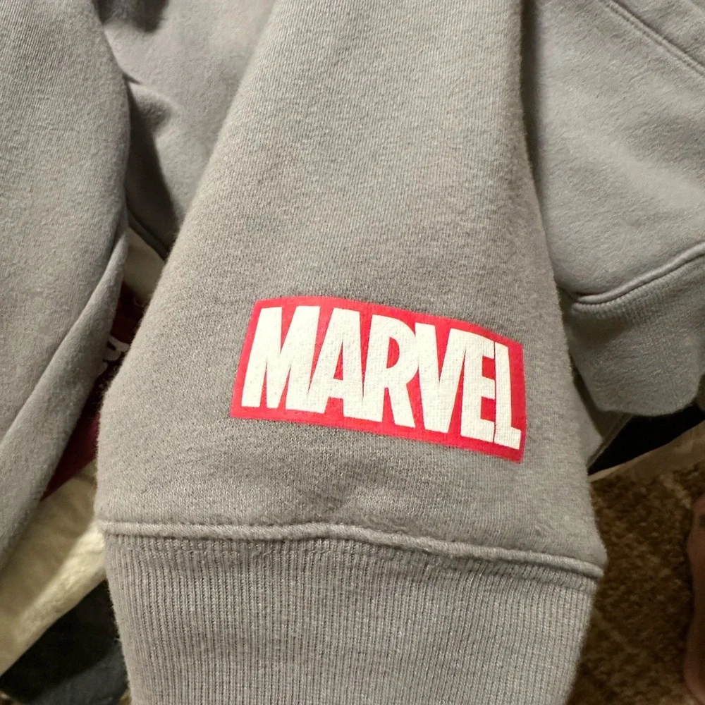 GAP Gray Crewneck Hoodie with Red & Blue Spider-Man Graphic
